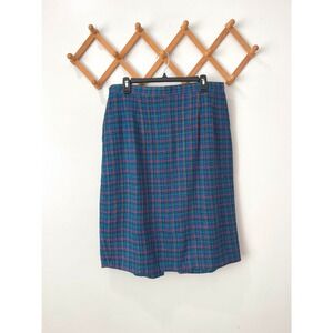 VTG Just Me Skirt Size 16 Plaid Tweed Blue Purple Pink Gold Straight Knee Length